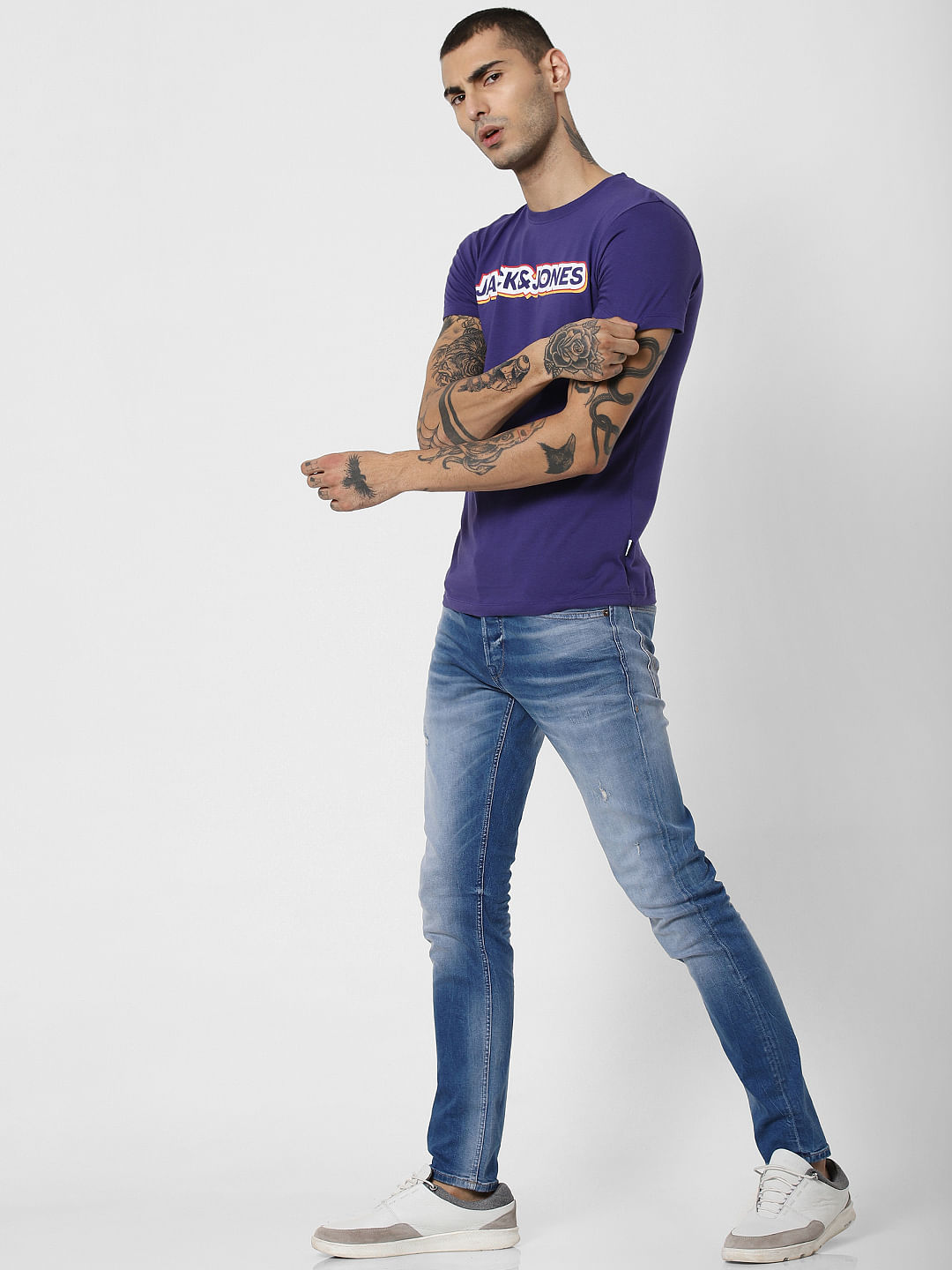 Purple Logo Print Crew Neck T-Shirt