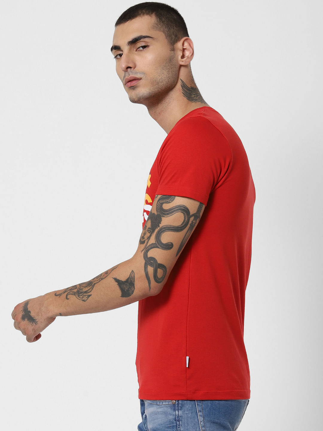 Red Logo Print Crew Neck T-Shirt