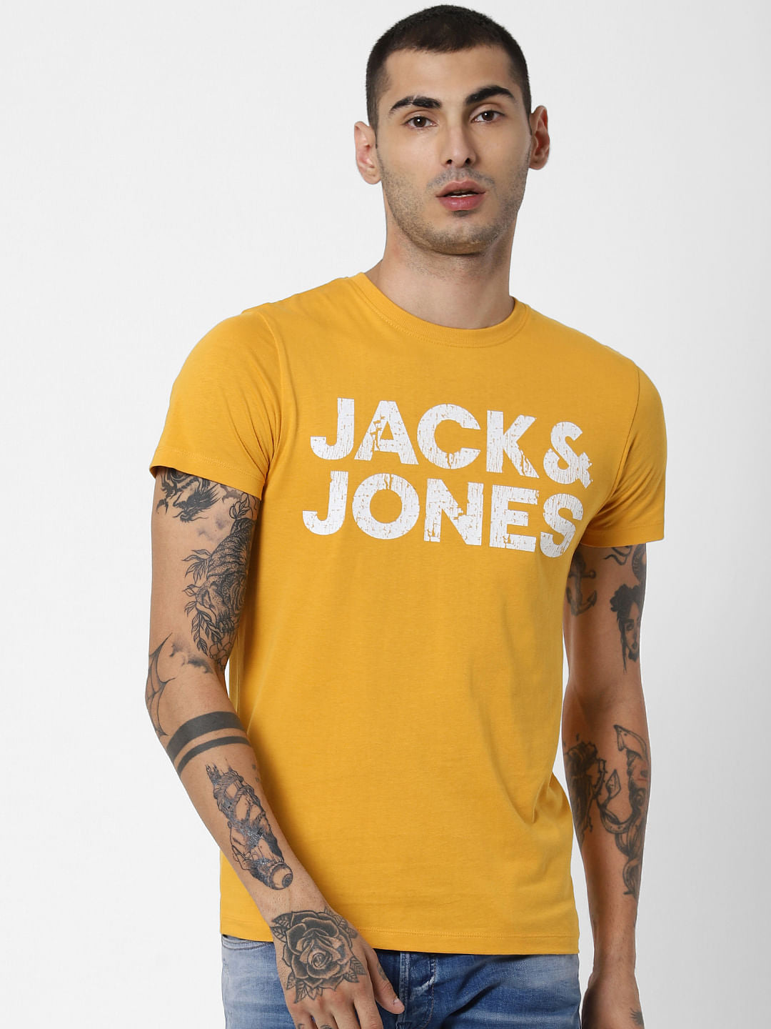 Yellow Logo Print Crew Neck T-Shirt
