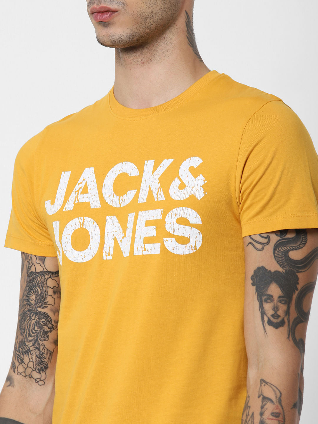 Yellow Logo Print Crew Neck T-Shirt