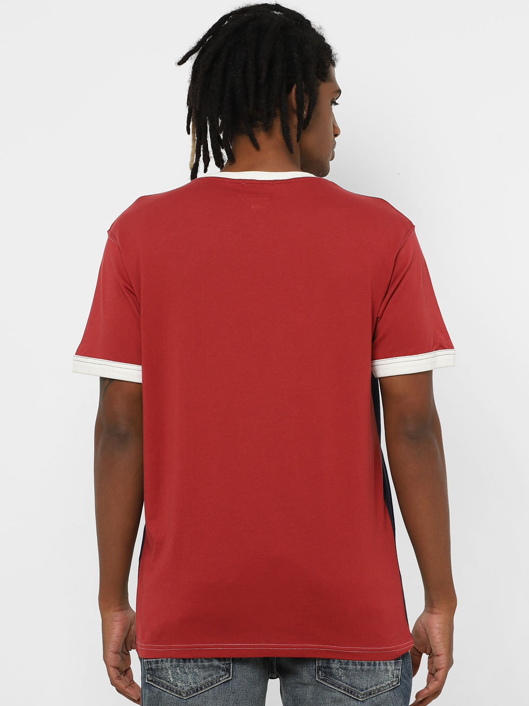 Red Colourblocked Crew Neck T-shirt