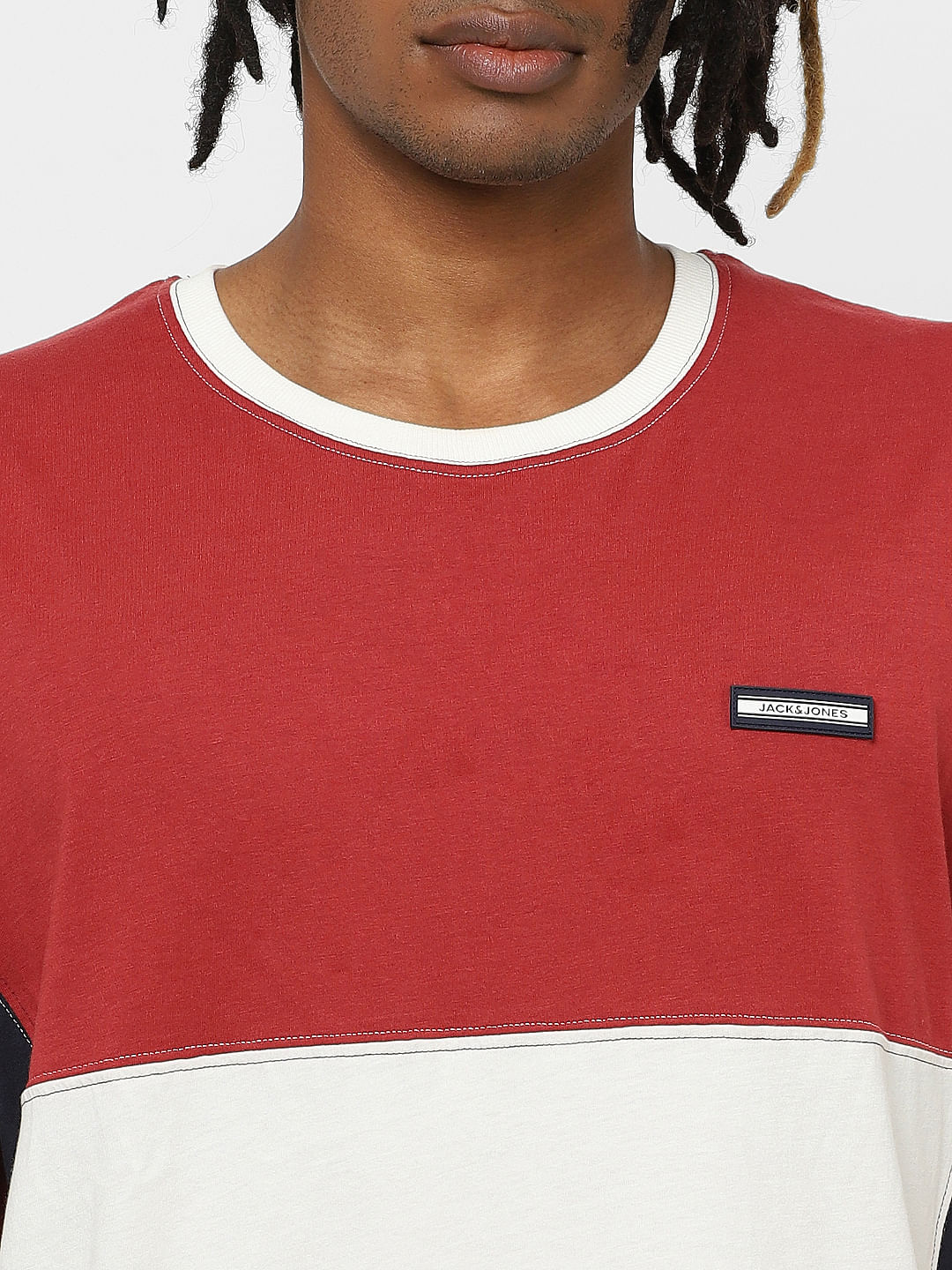 Red Colourblocked Crew Neck T-shirt