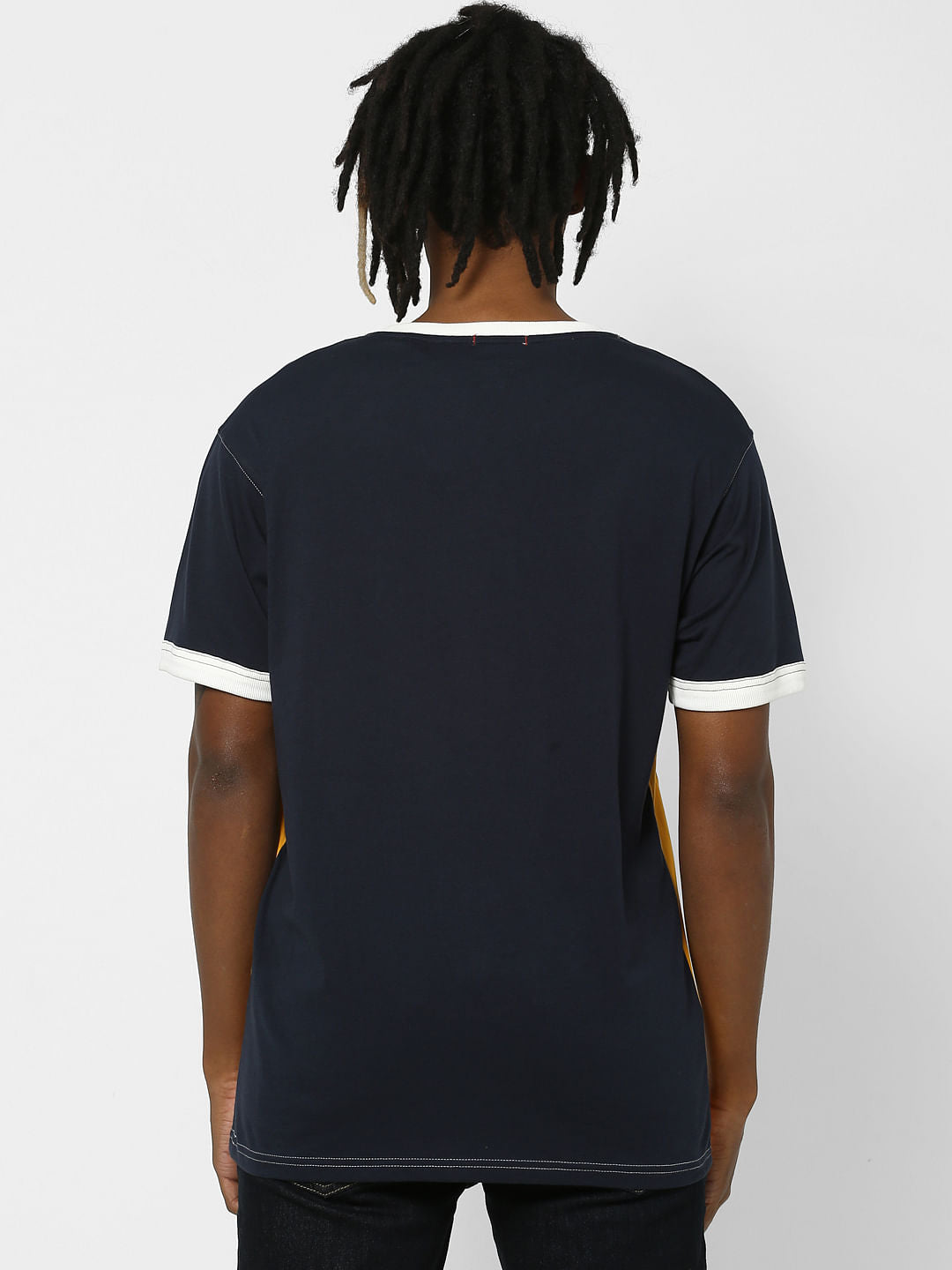 Navy Blue Colourblocked Crew Neck T-shirt