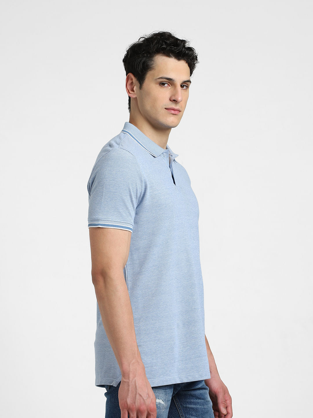 Light Blue Cotton Polo T-shirt