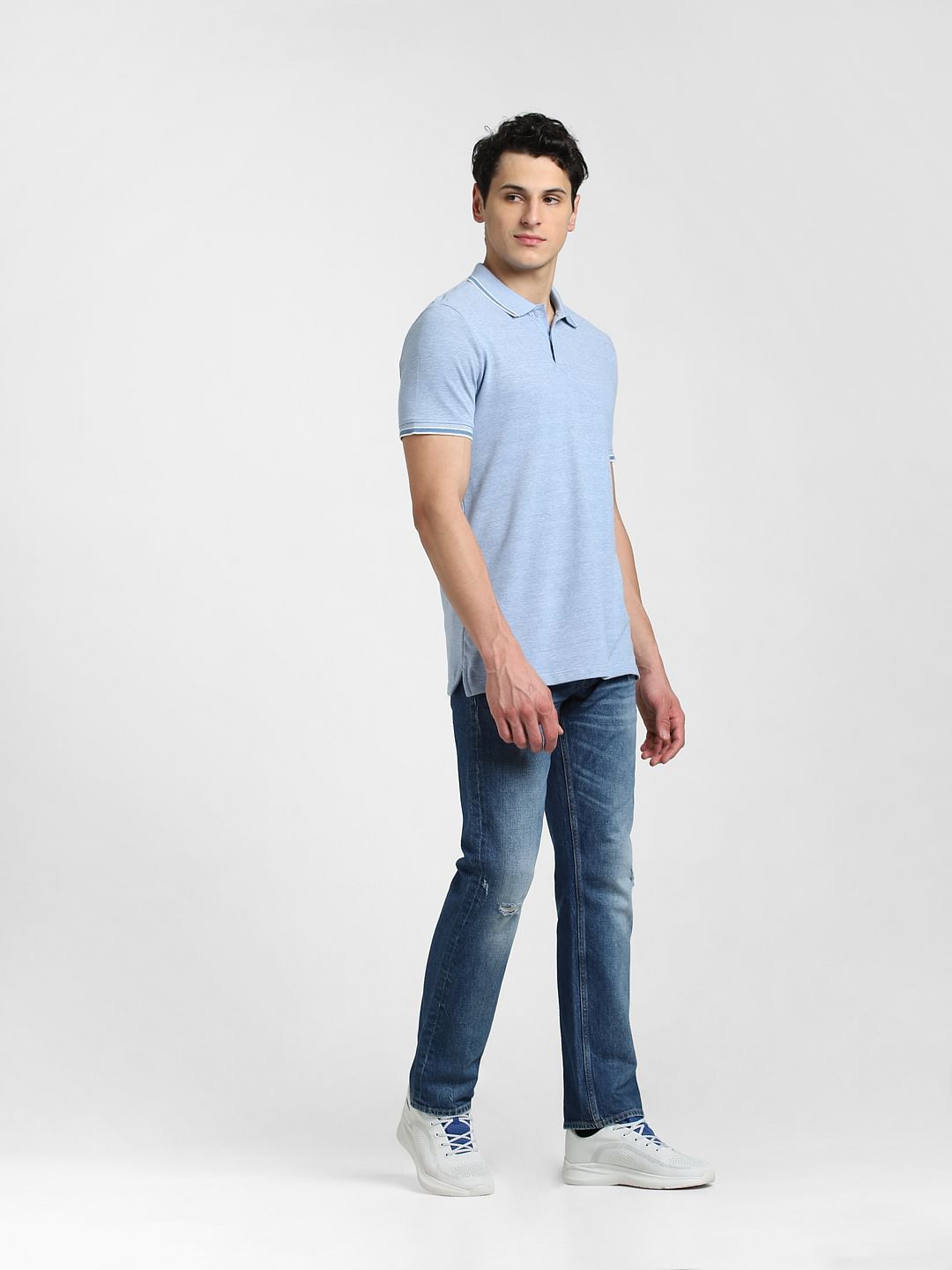 Light Blue Cotton Polo T-shirt