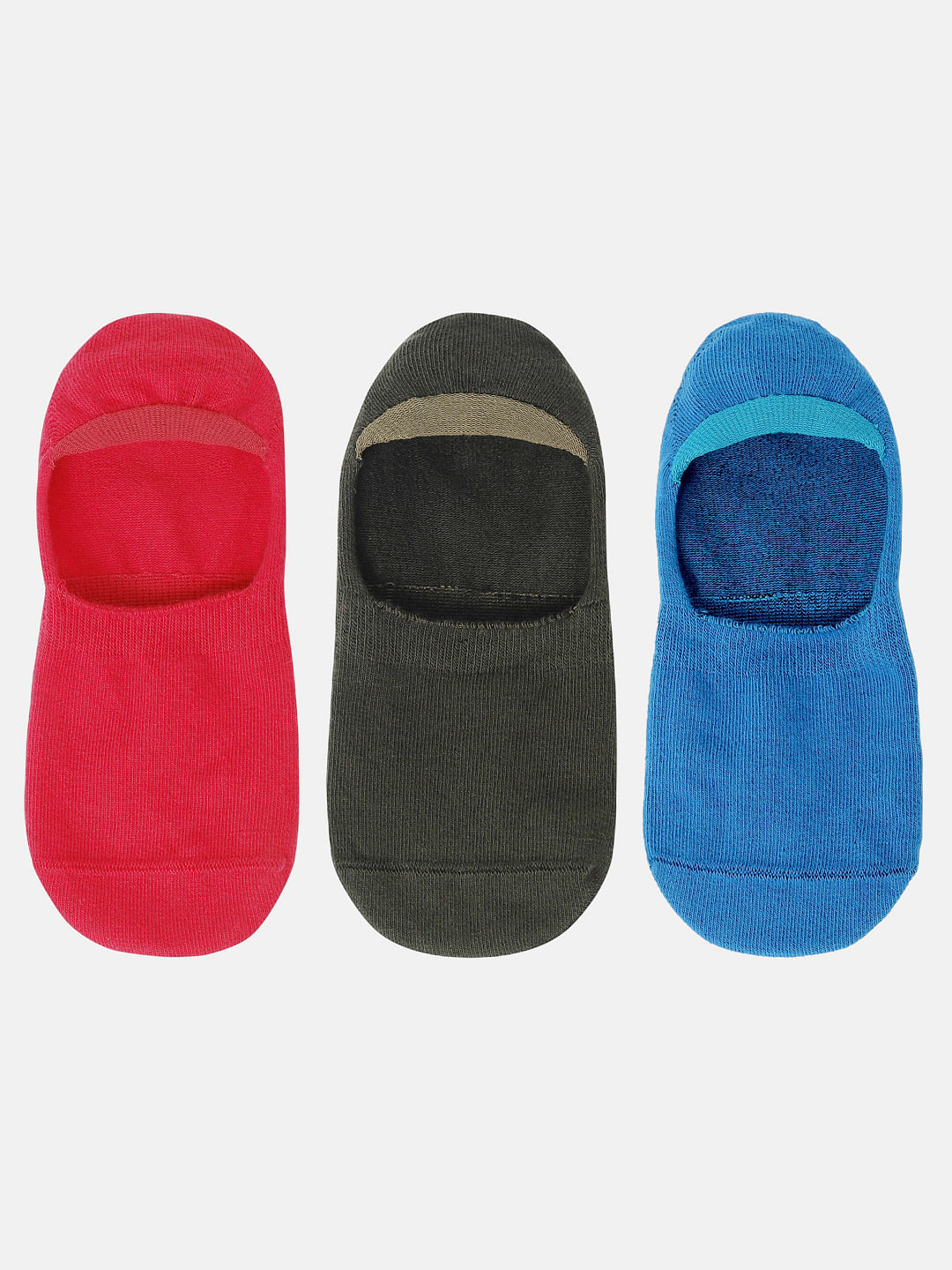 Pack of Three No Show Socks - Green, Red & Blue
