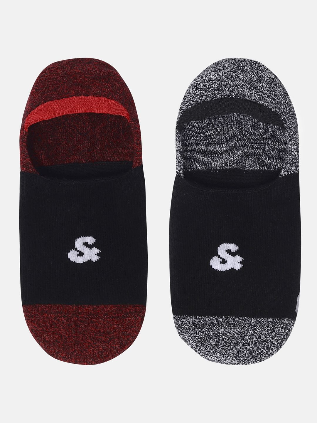 Pack of Two No Show Socks - Dark Grey & Red