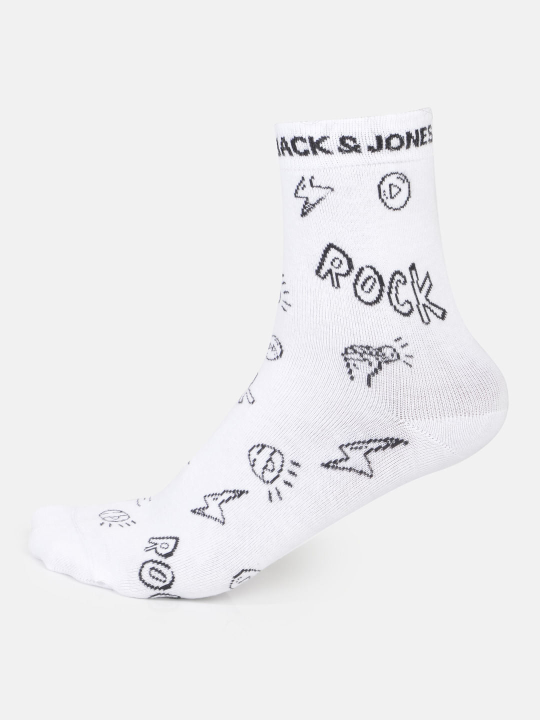 White Printed Mid Calf Length Socks