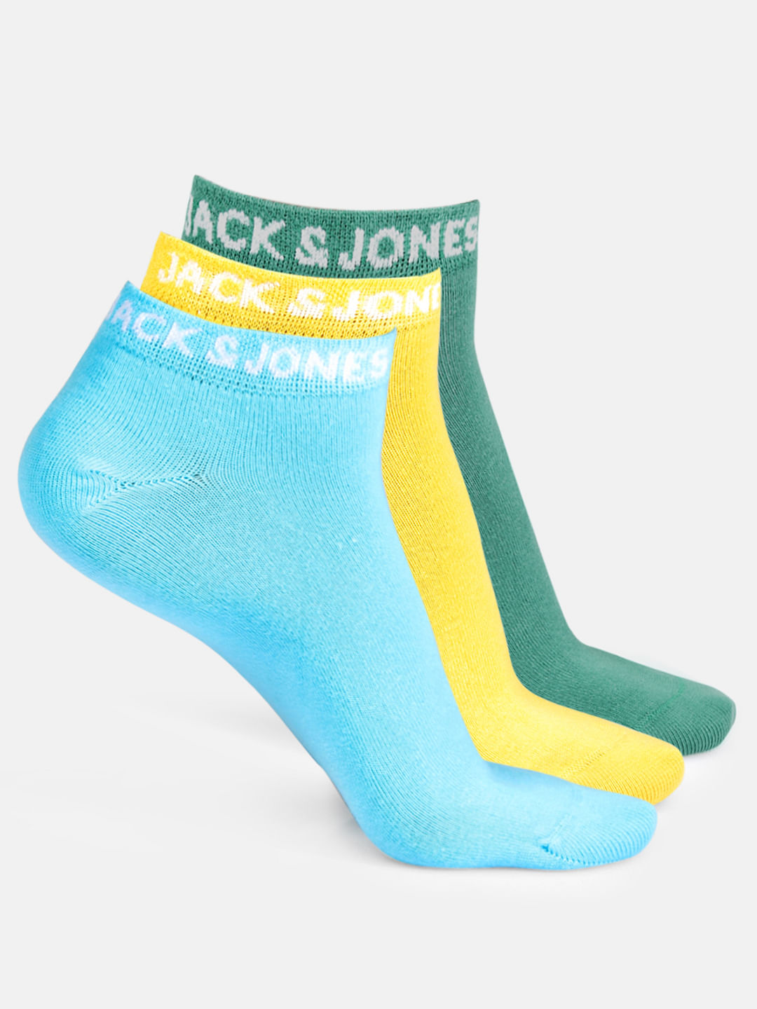 Pack of Three Ankle Length Socks - Blue, Yellow & Green