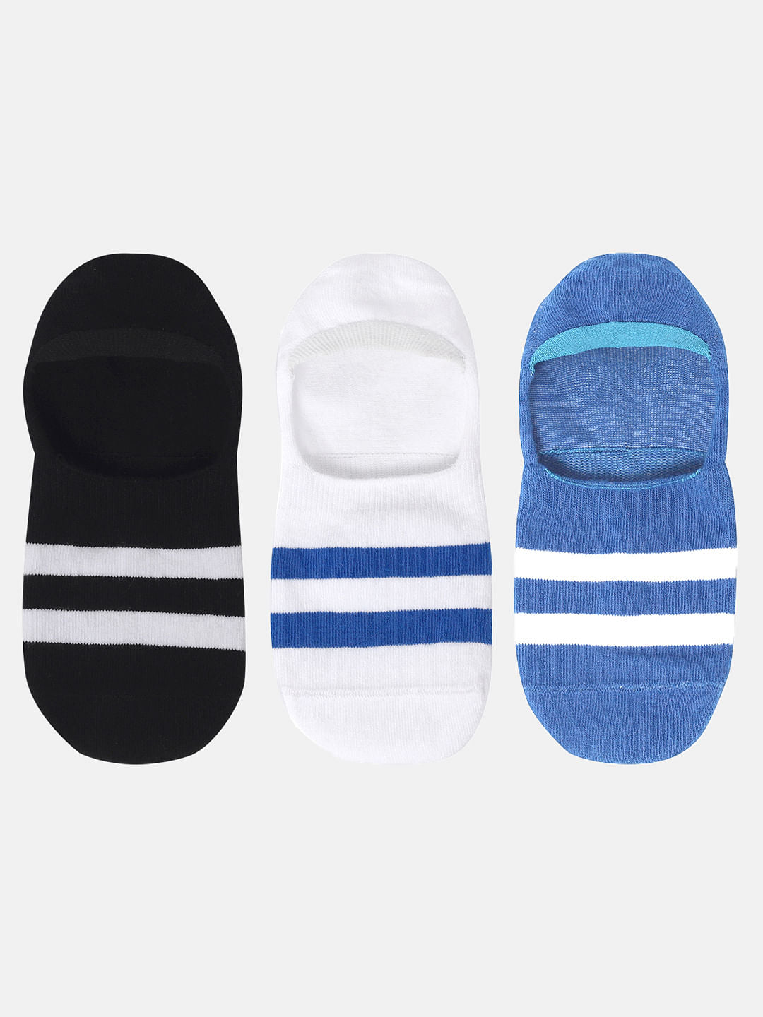 Pack of Three No Show Socks - Black, Blue & White