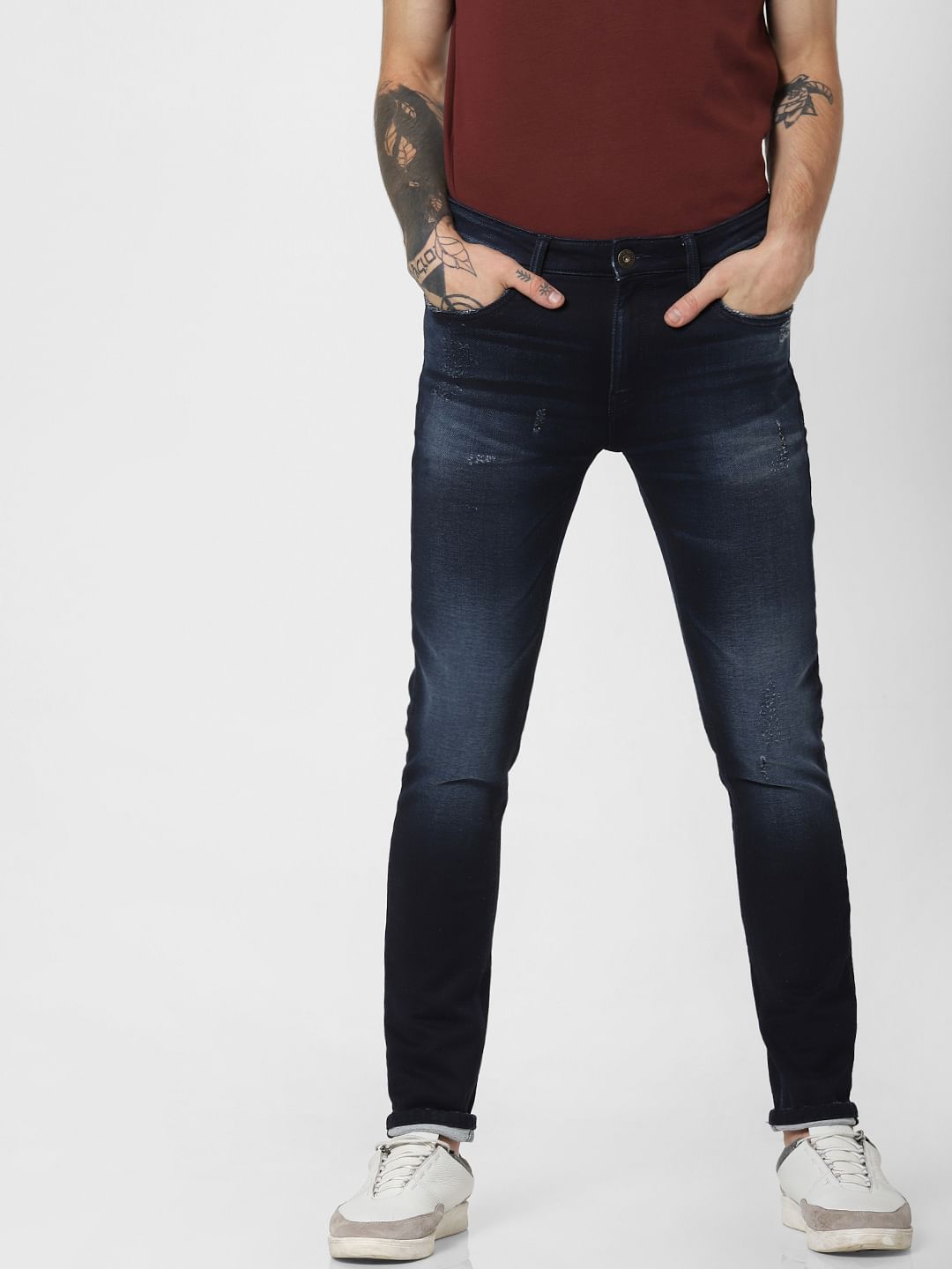 Dark Blue Low Rise Faded Skinny Fit Jeans