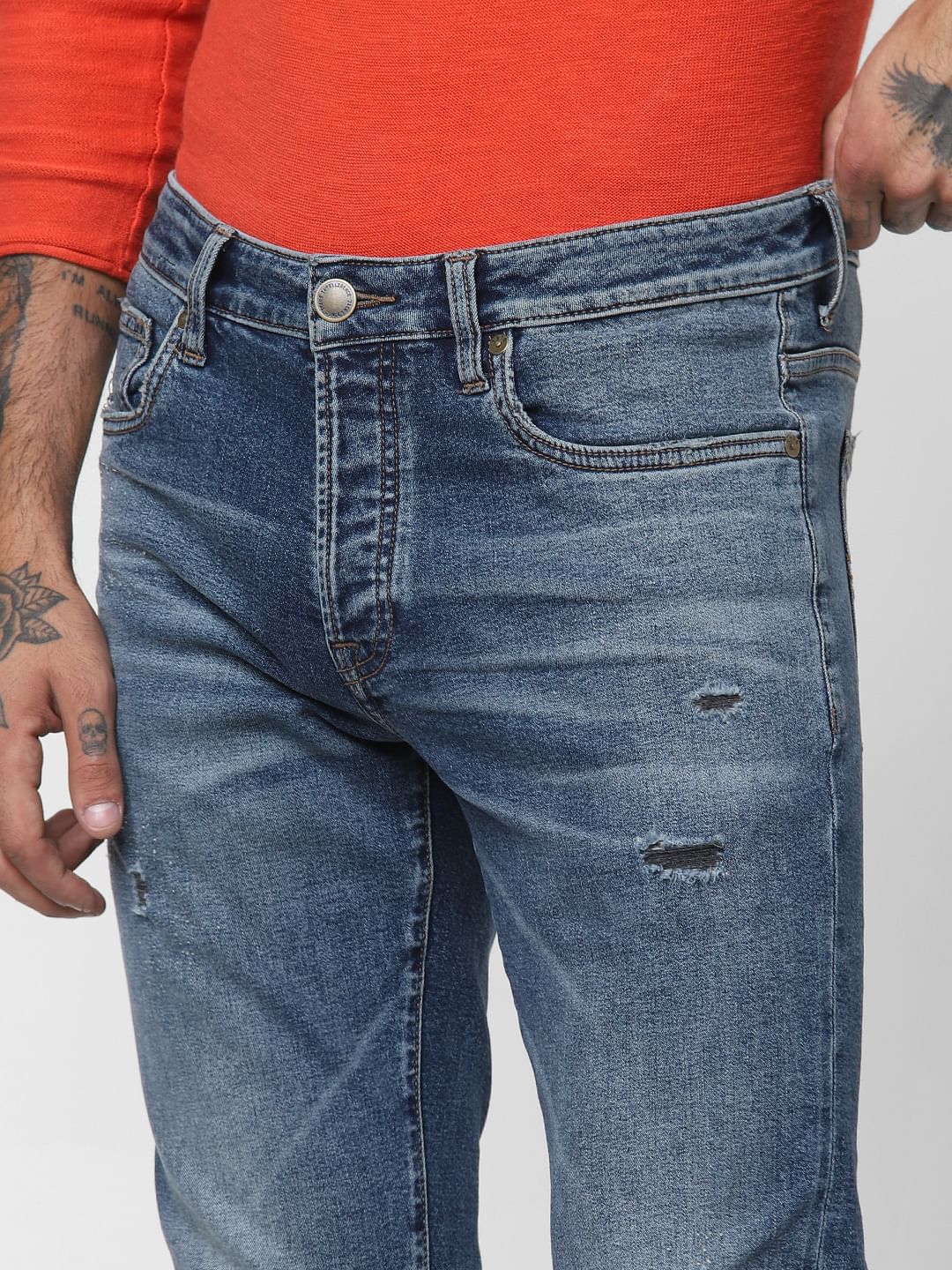 Blue Low Rise Ripped Glenn Slim Fit Jeans