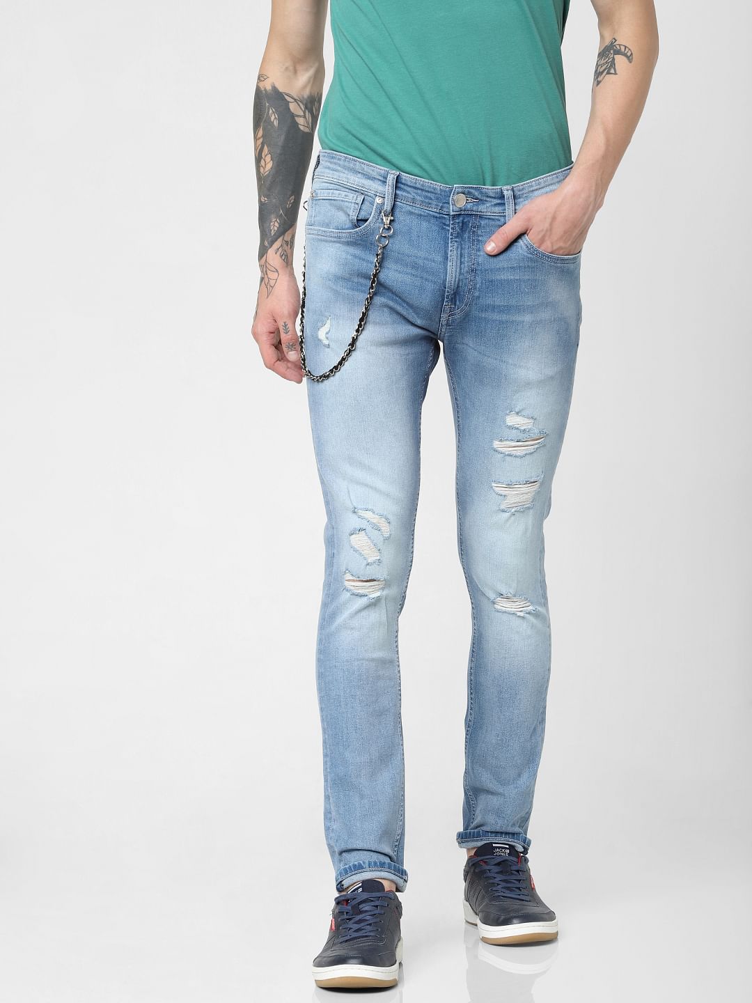 Light Blue Low Rise Distressed Liam Skinny Jeans