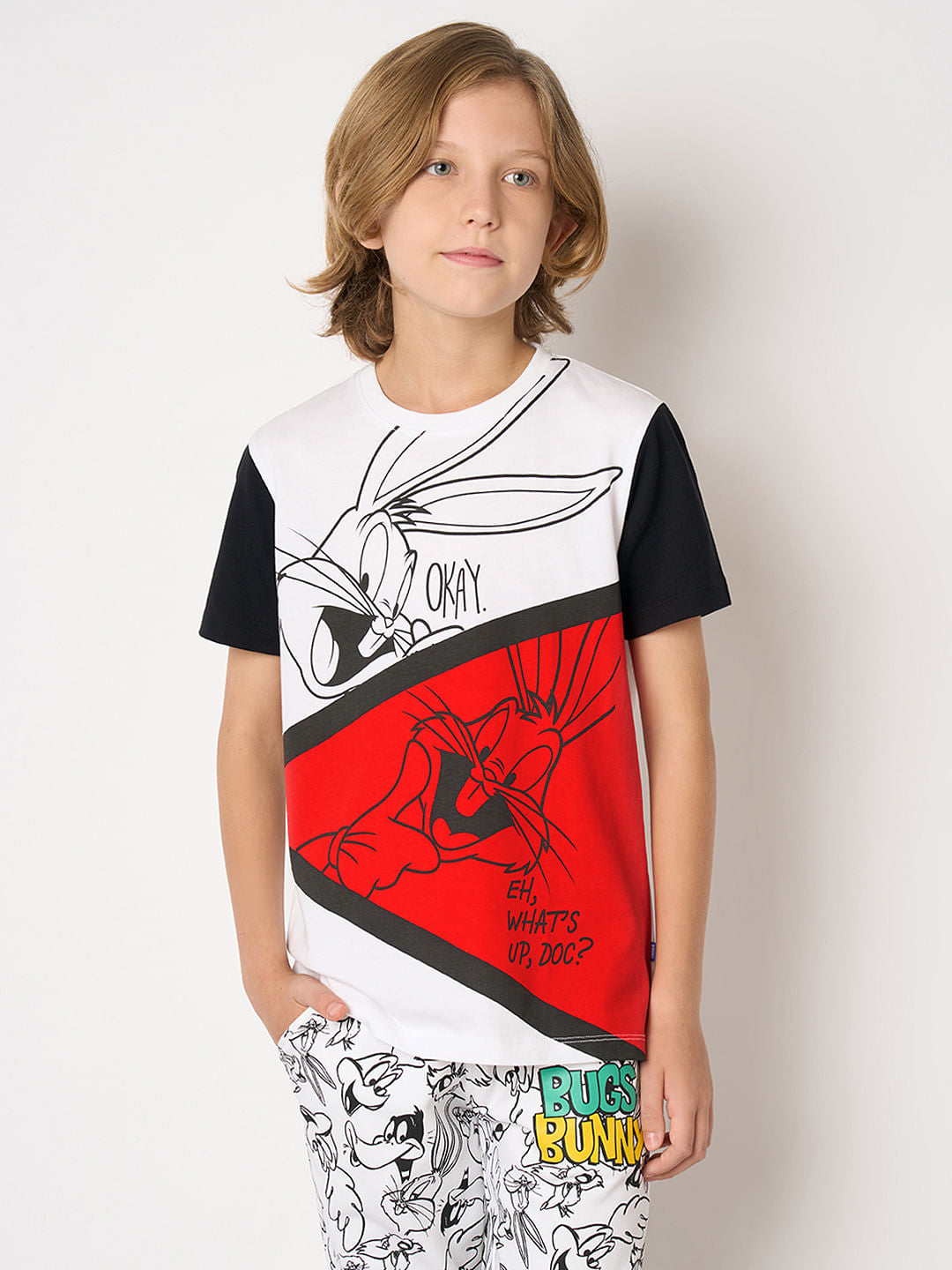 Looney Tunes White Bugs Bunny Colourblocked T-shirt