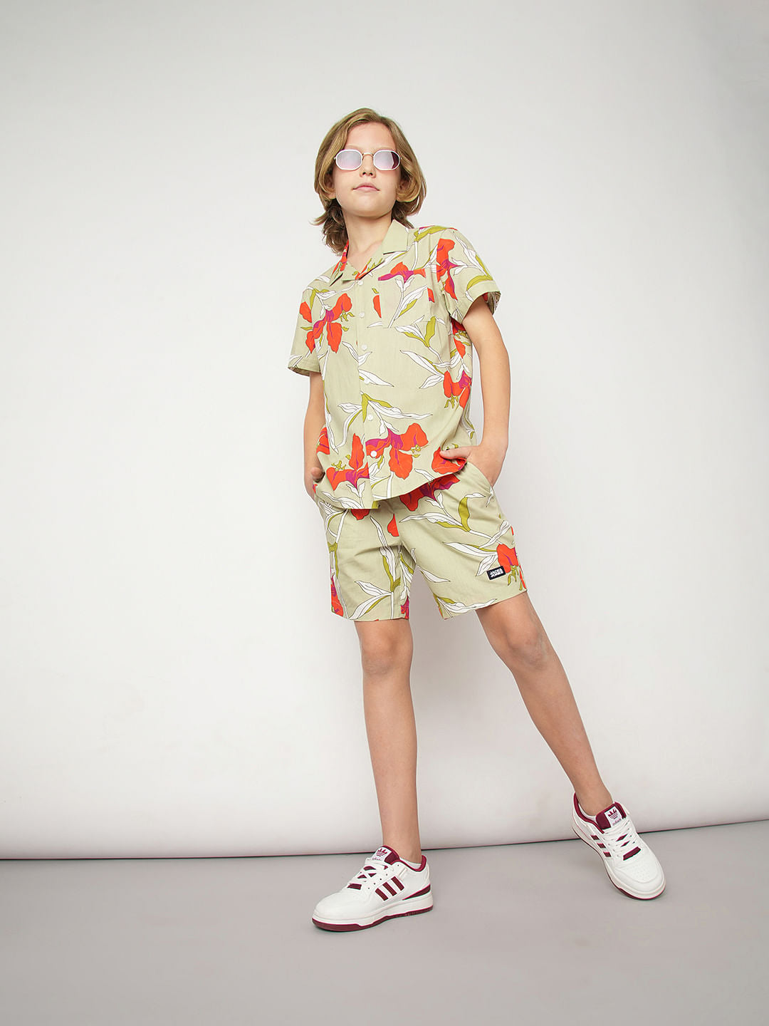 Boys Green Printed Co-ord Set Shorts