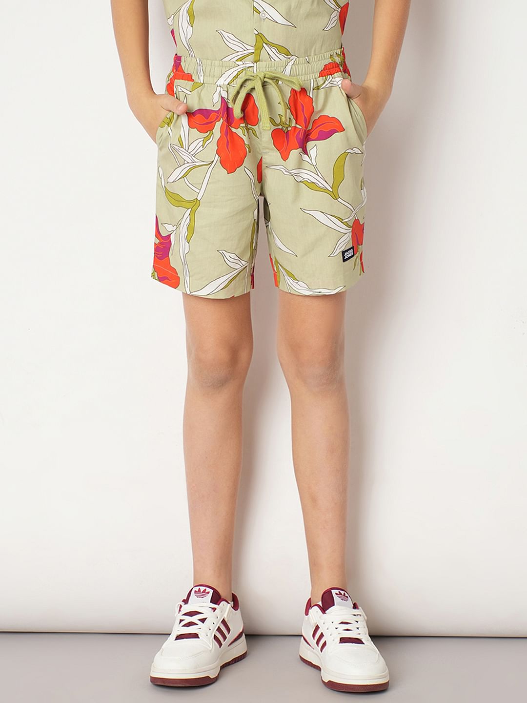 Boys Green Printed Co-ord Set Shorts