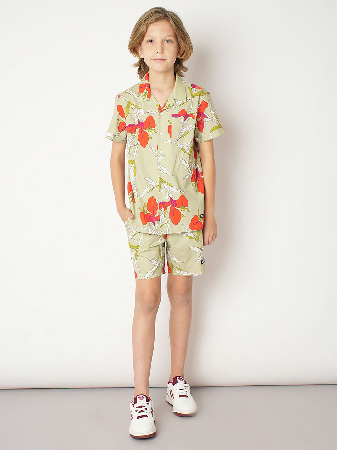 Boys Green Printed Co-ord Set Shorts