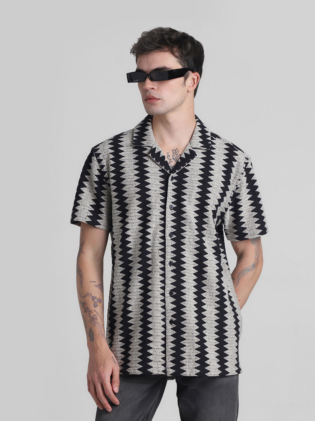 Black Printed Jacquard Shirt