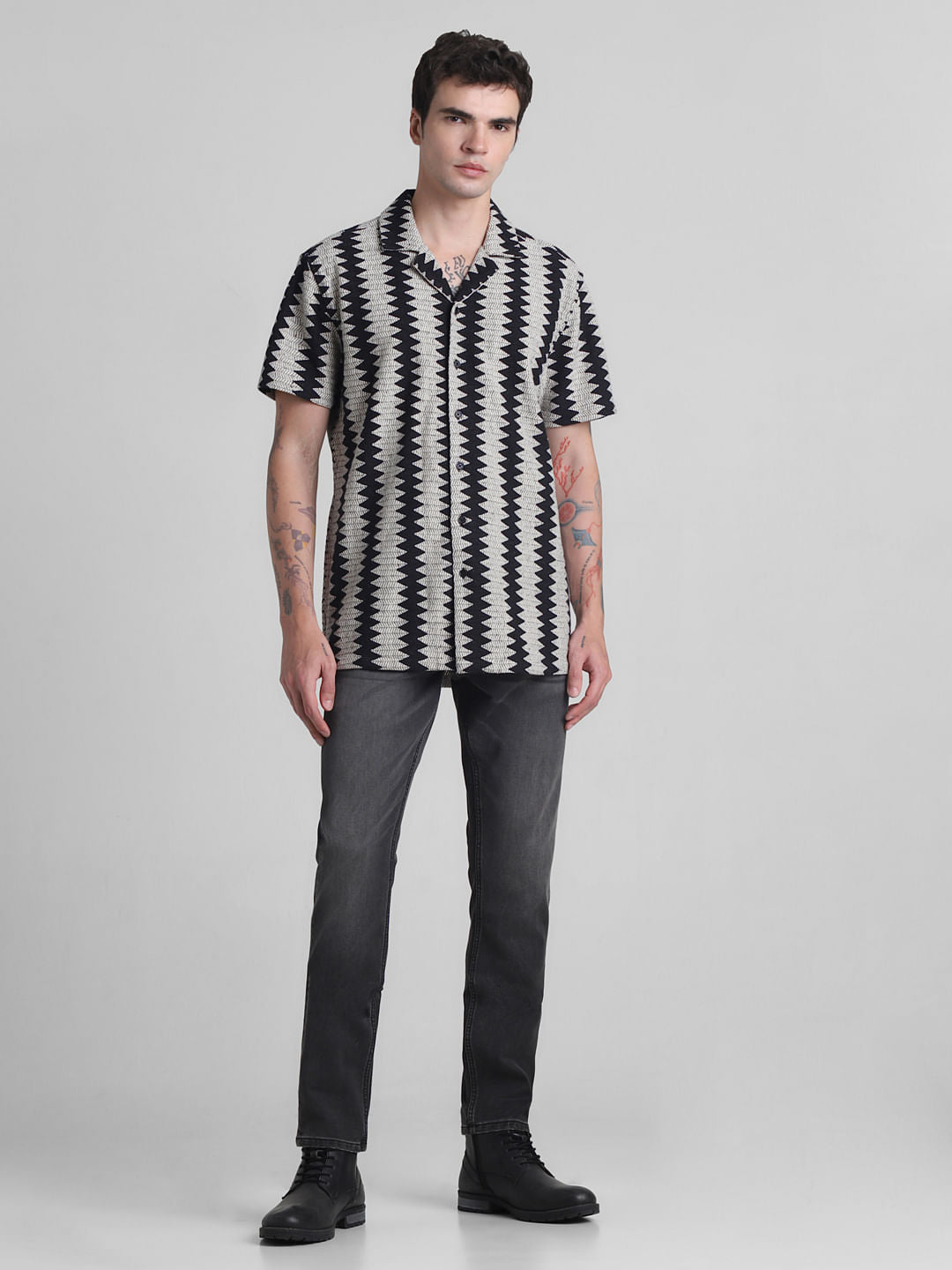 Black Printed Jacquard Shirt