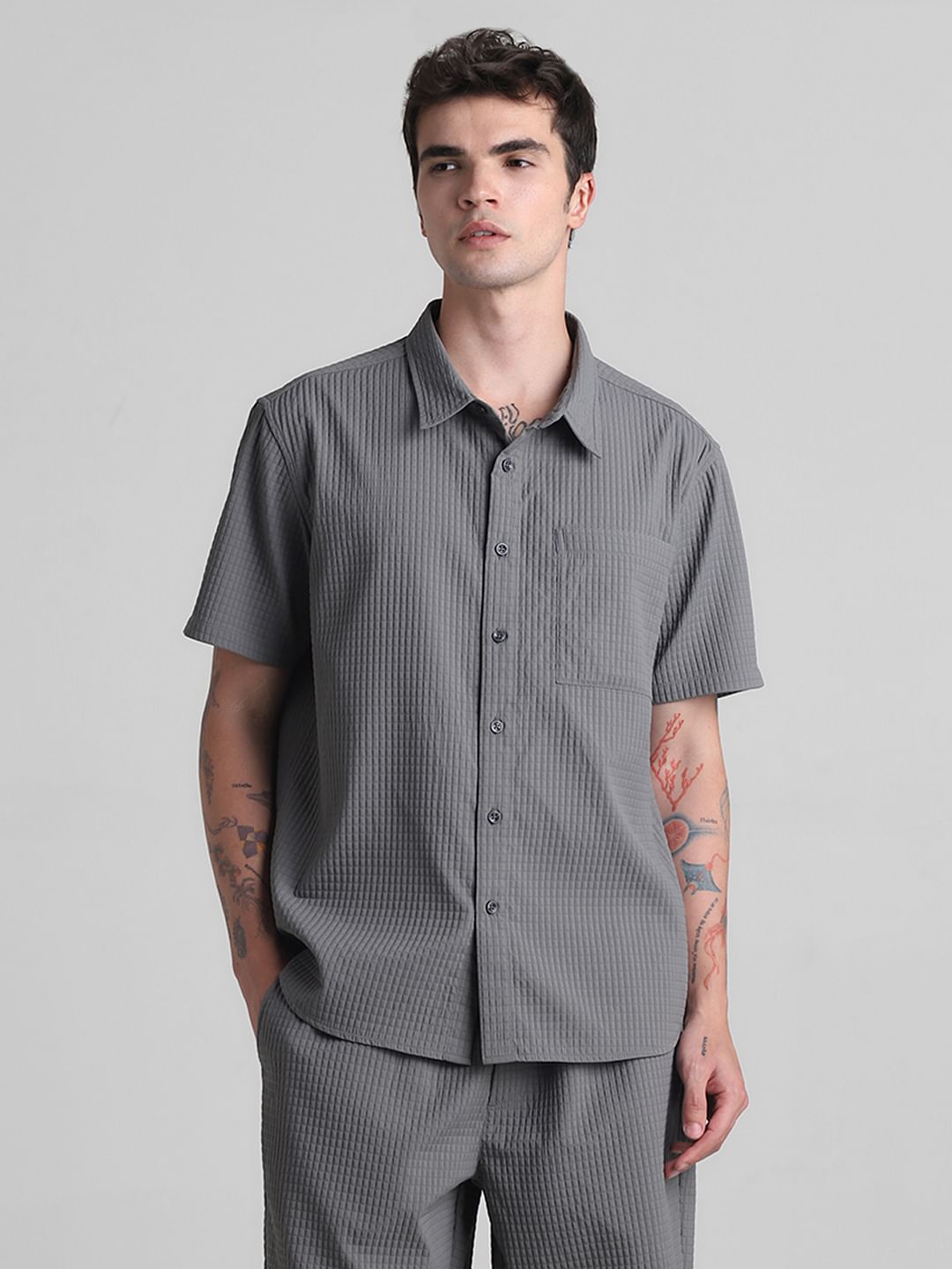Grey Dobby Co-ord Set Shirt