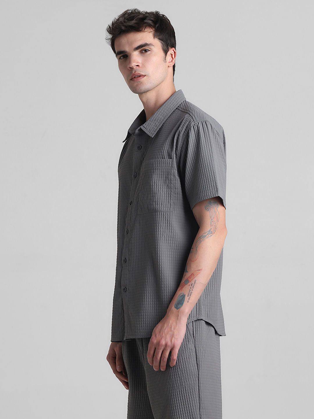 Grey Dobby Co-ord Set Shirt