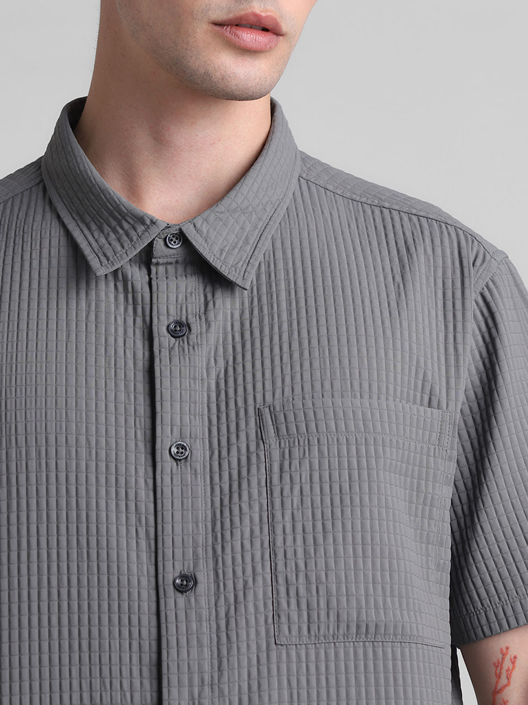 Grey Dobby Co-ord Set Shirt