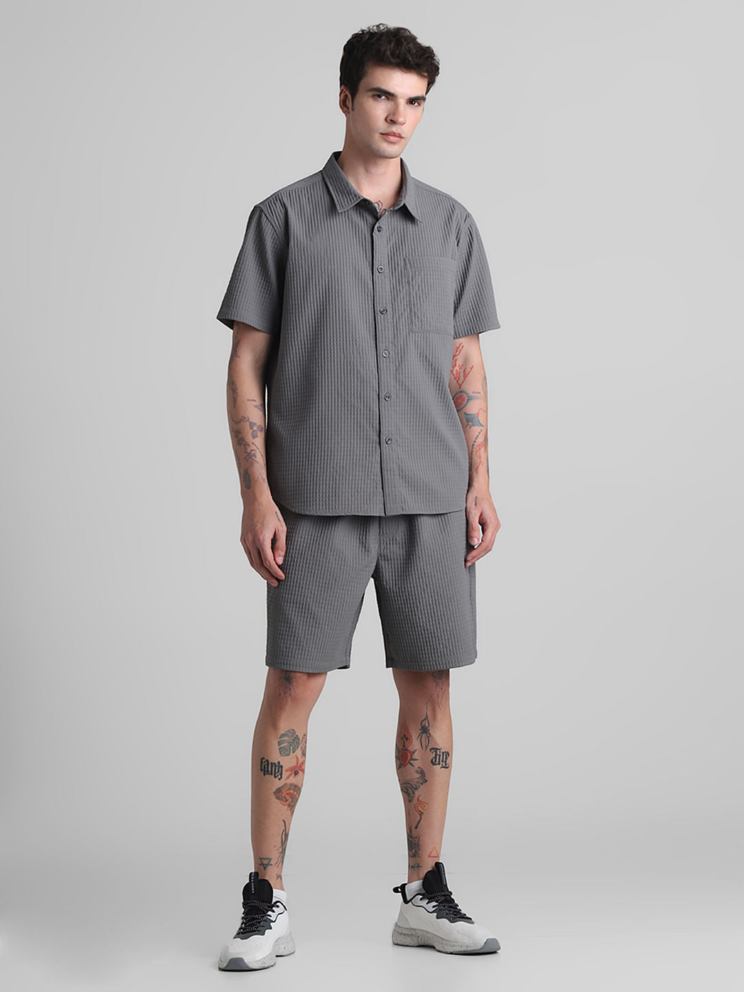 Grey Dobby Co-ord Set Shirt