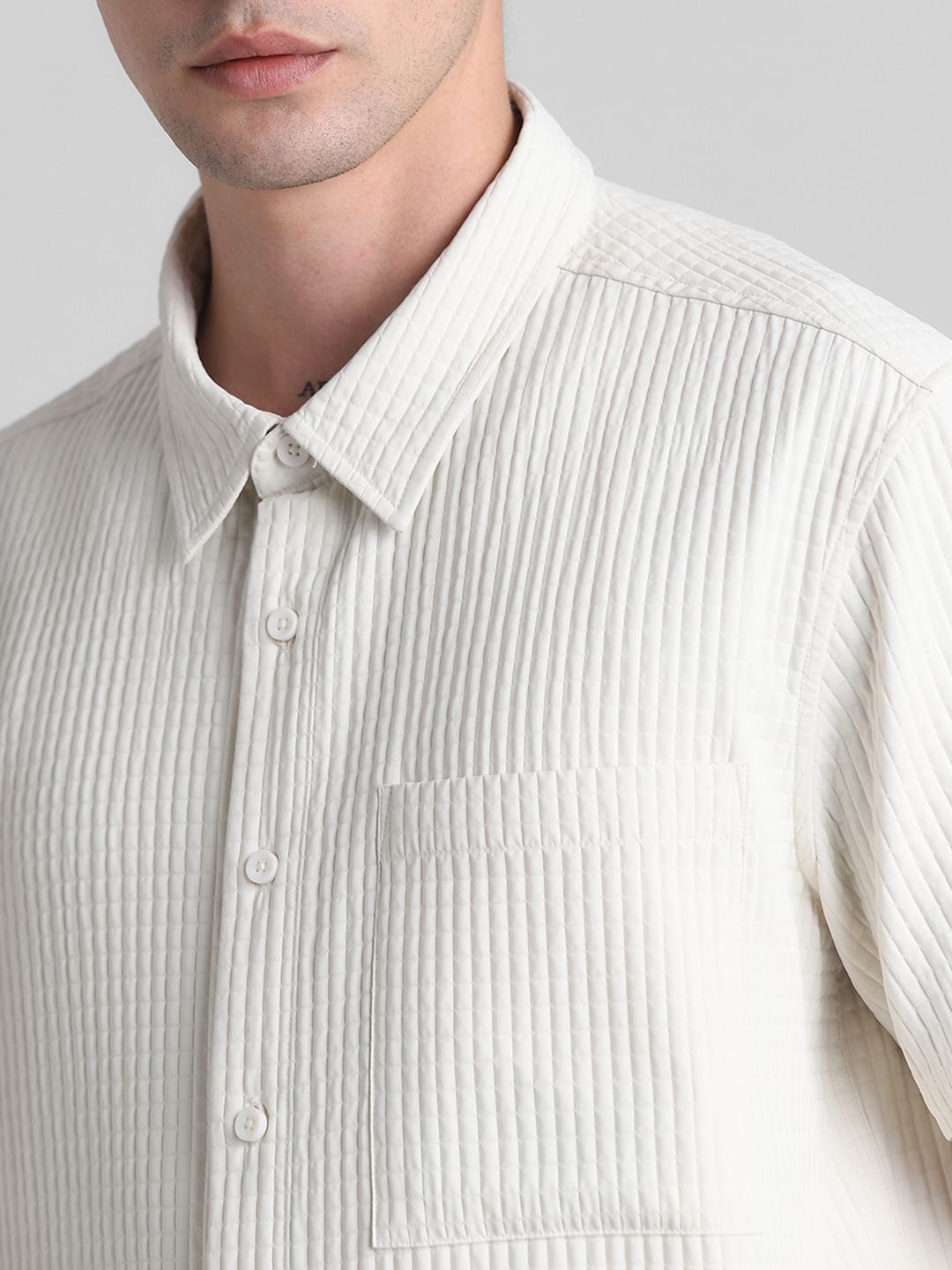 White Dobby Co-ord Set Shirt