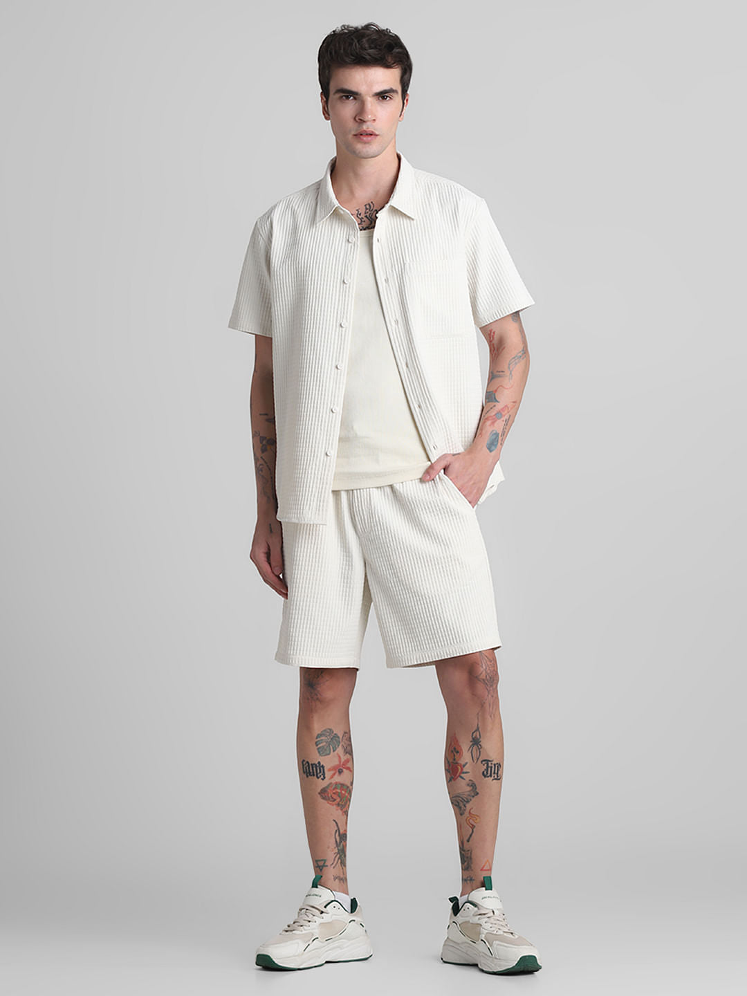 White Dobby Co-ord Set Shirt