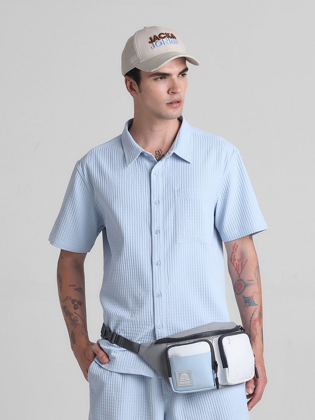 Blue Dobby Co-ord Set Shirt