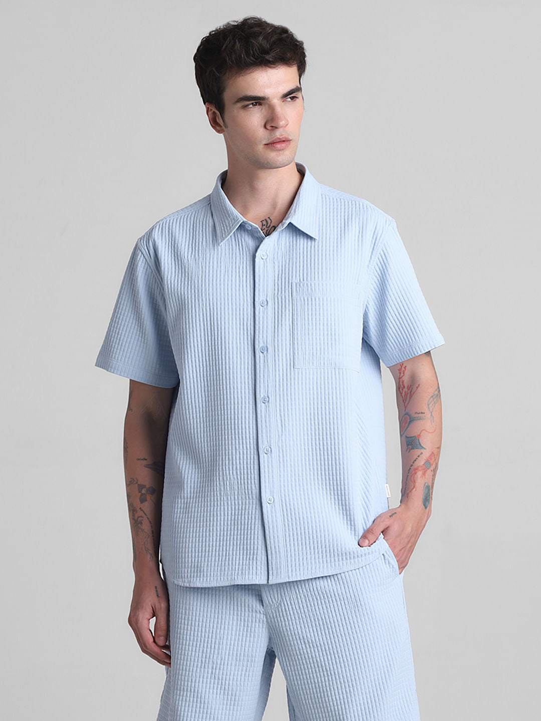 Blue Dobby Co-ord Set Shirt