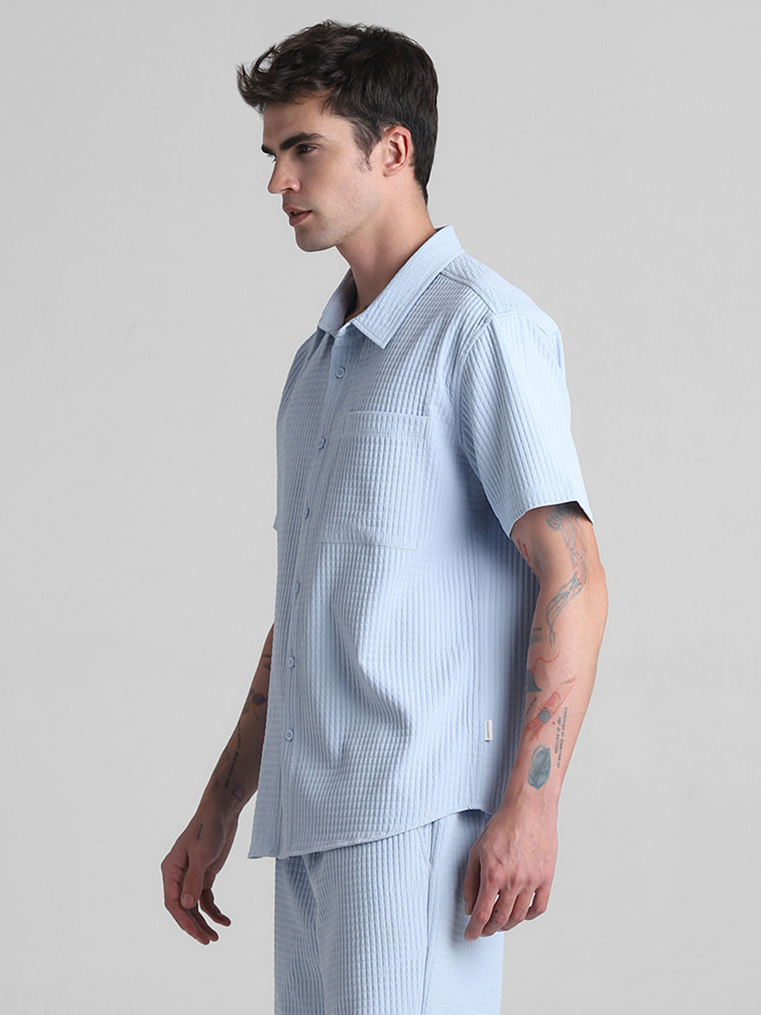 Blue Dobby Co-ord Set Shirt