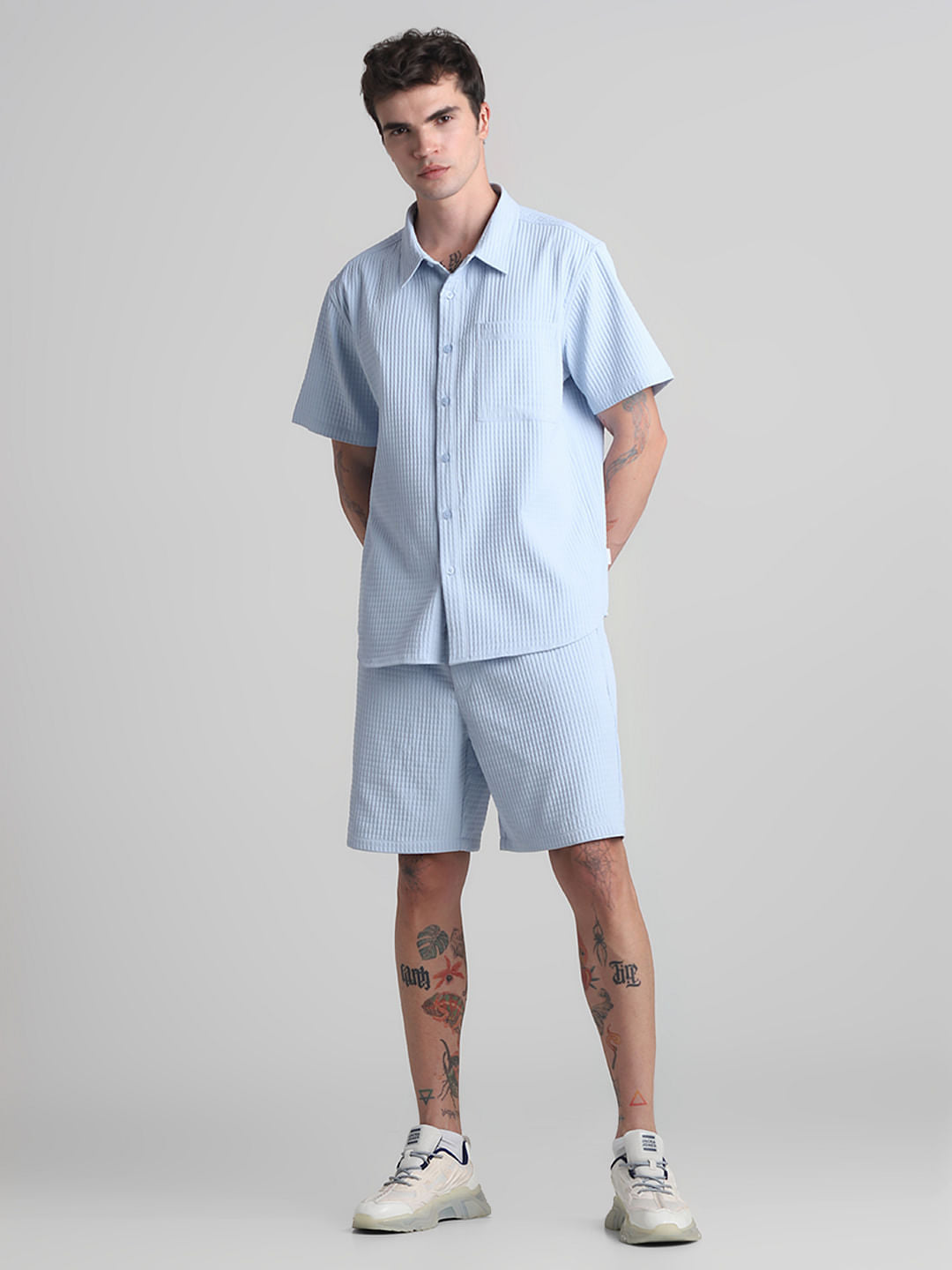 Blue Dobby Co-ord Set Shirt