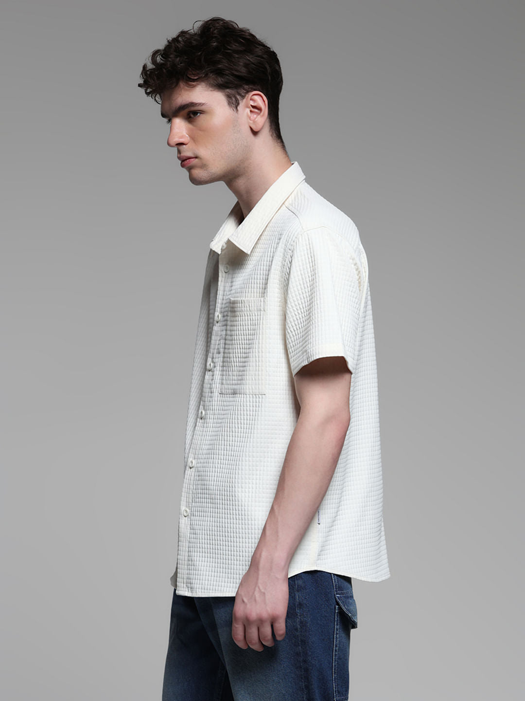 WHITE DOBBY CHECK SHIRT