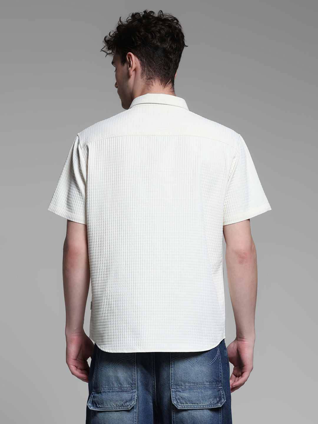 WHITE DOBBY CHECK SHIRT