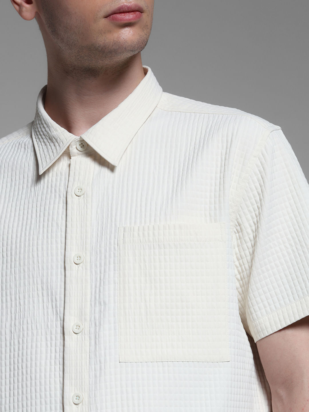 WHITE DOBBY CHECK SHIRT