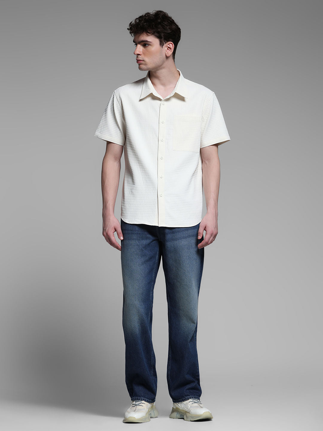 WHITE DOBBY CHECK SHIRT