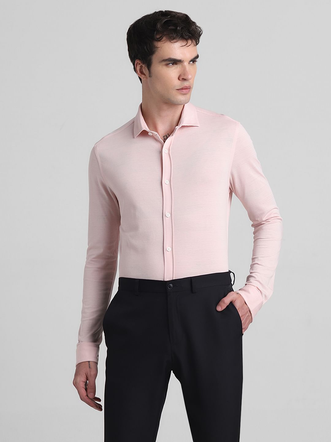 Light Pink Knitted Full Sleeves Shirt