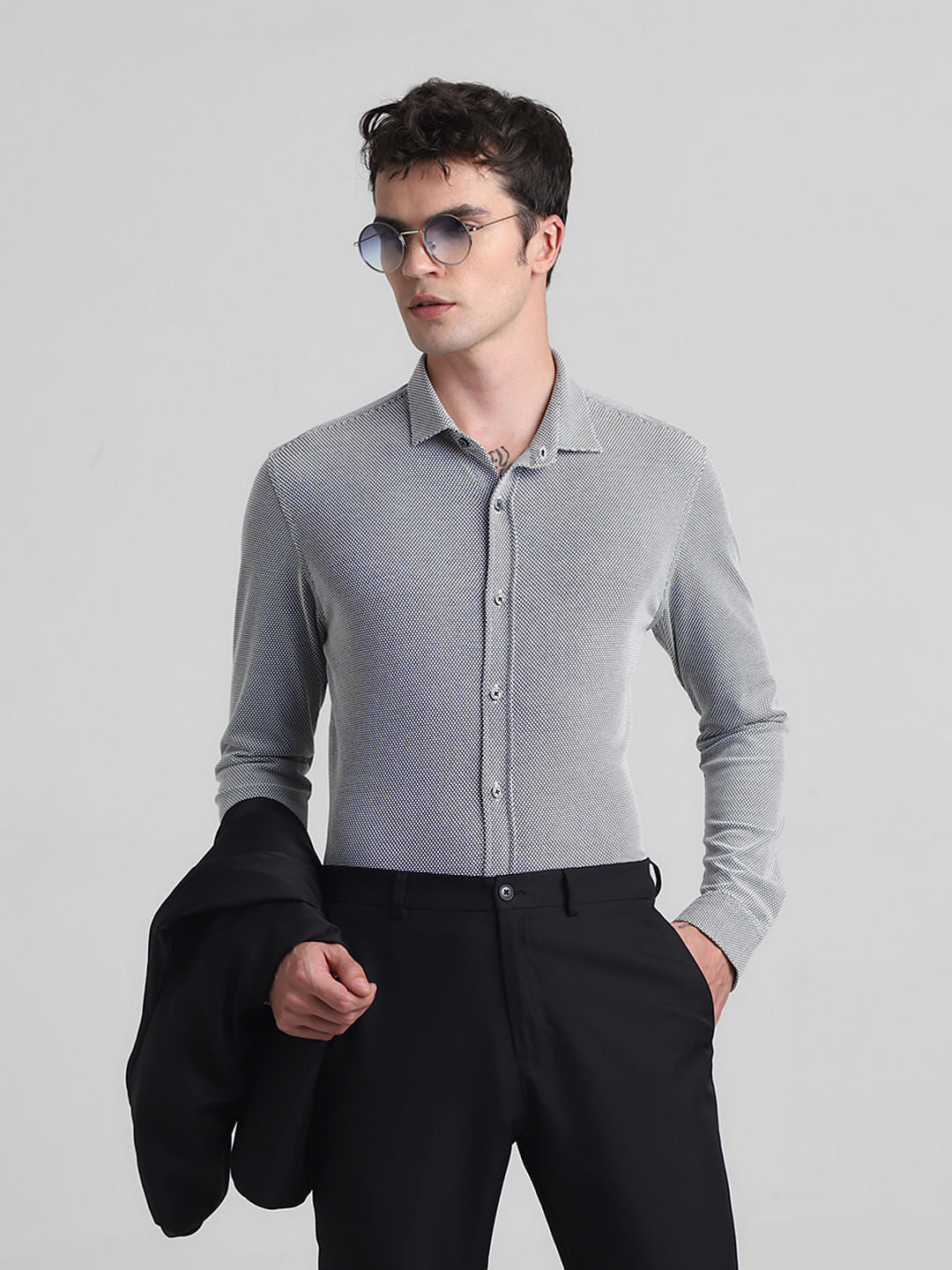 Black Dobby Full Sleeves Shirt