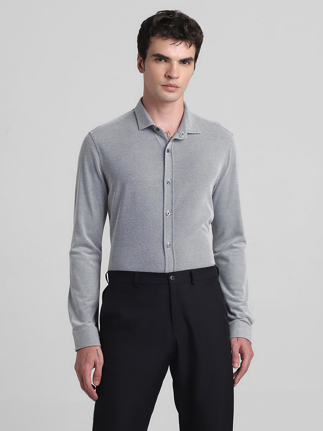 Black Dobby Full Sleeves Shirt