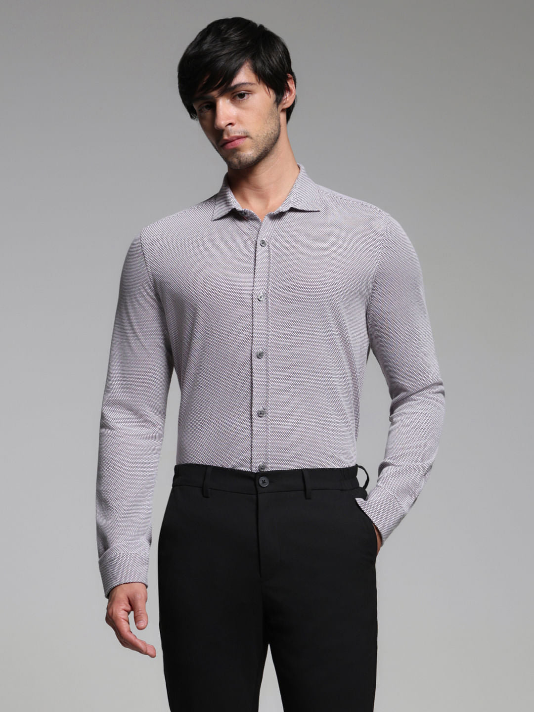 Burgundy Dobby Full Sleeves Shirt