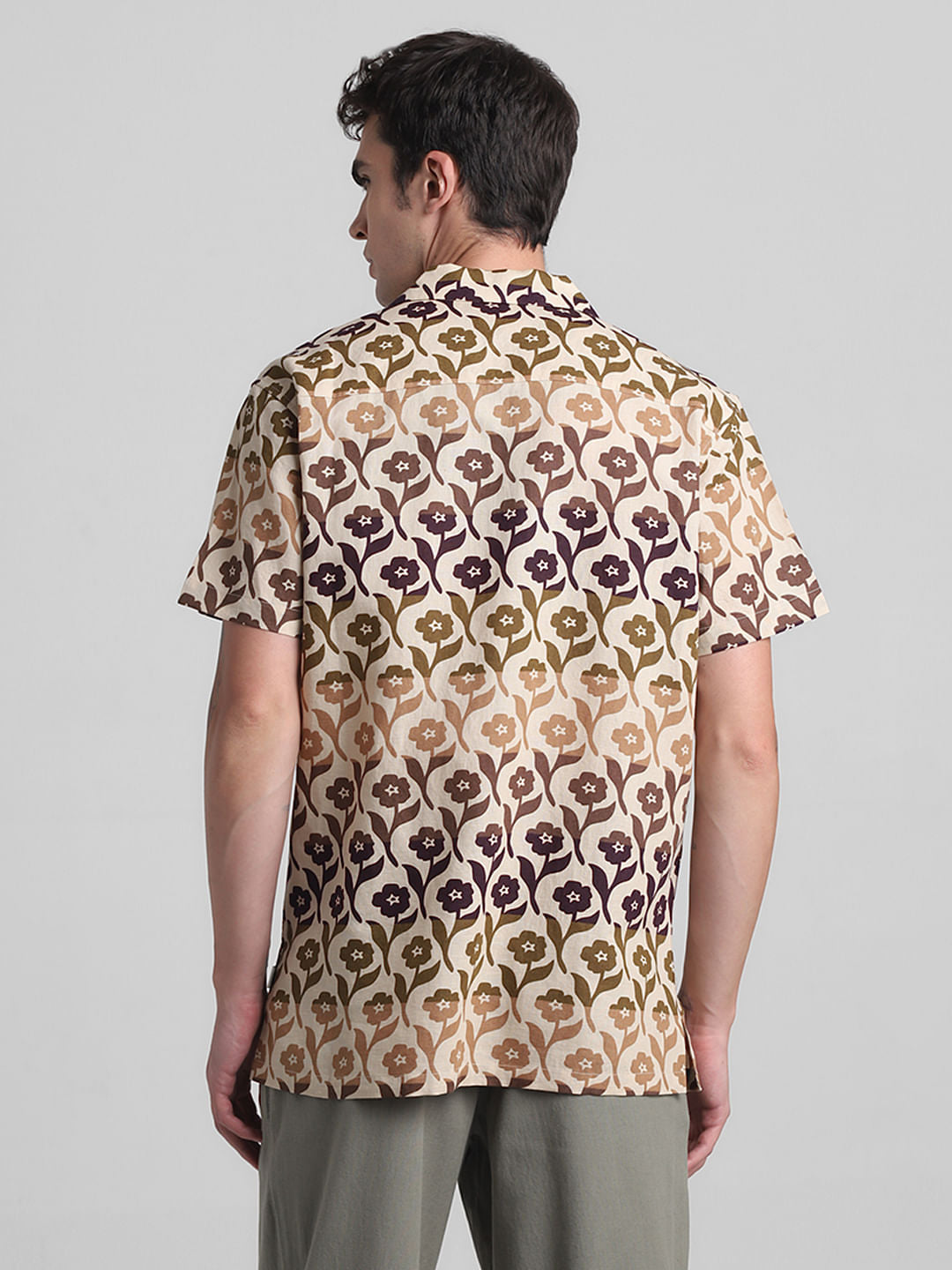 Beige Printed Short Sleeves Shirt