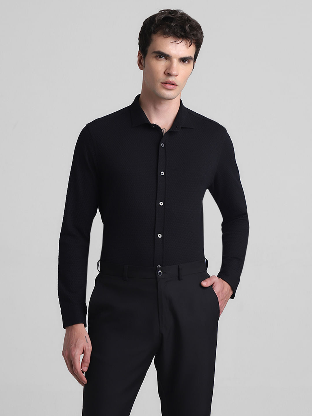 Black Knitted Full Sleeves Shirt