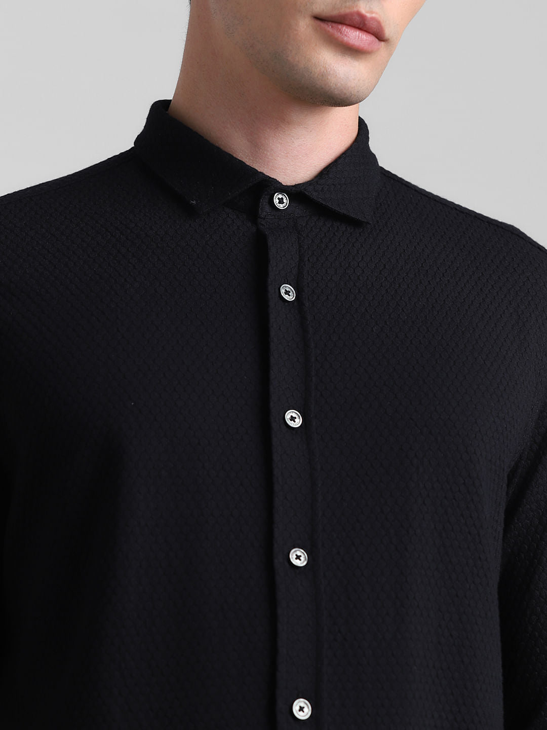 Black Knitted Full Sleeves Shirt
