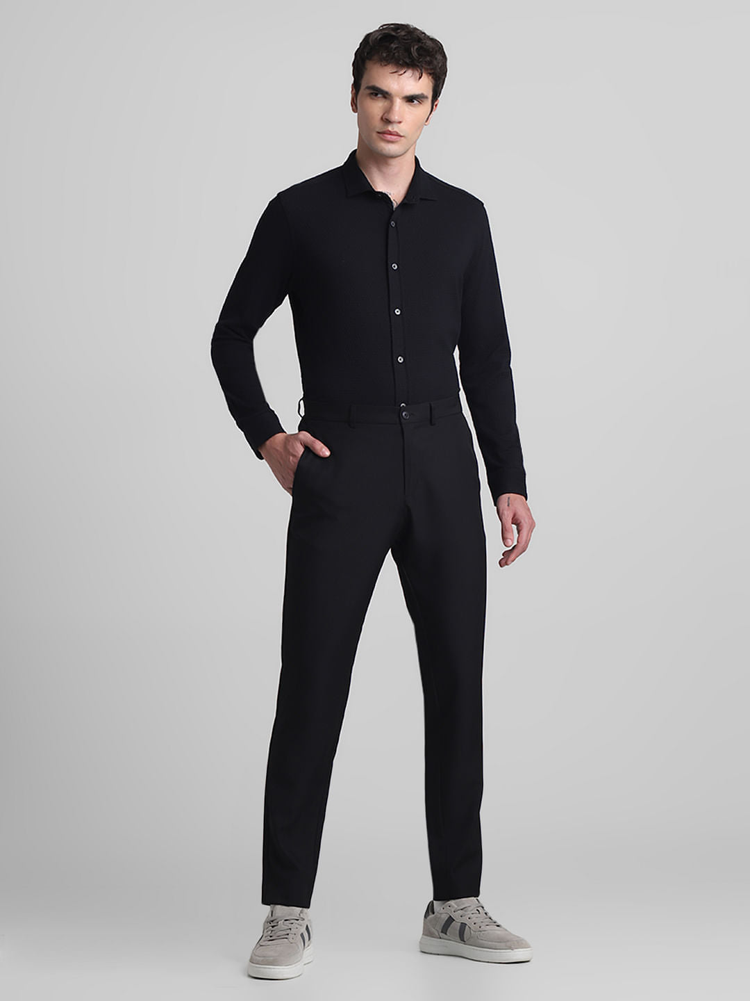 Black Knitted Full Sleeves Shirt