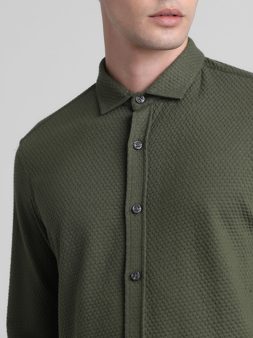 Olive Dobby Full Sleeves Shirt
