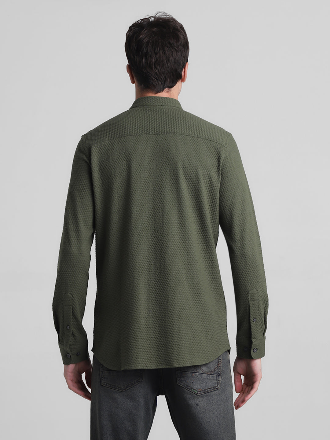 Olive Dobby Full Sleeves Shirt