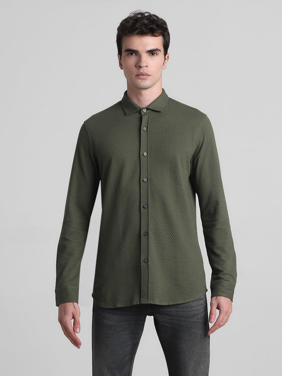Olive Dobby Full Sleeves Shirt