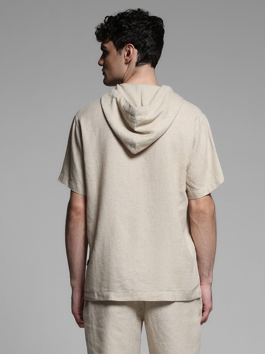 Beige Hooded Co-ord Set Shirt