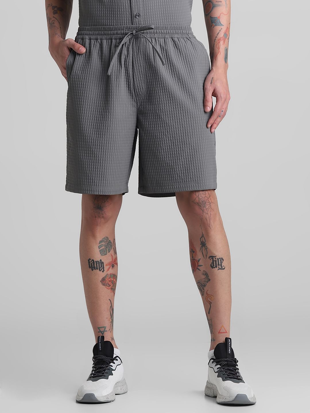 Grey Dobby Co-ord Set Shorts